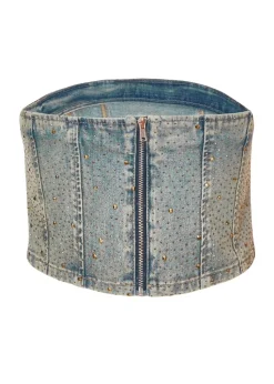 Quiz Blue Denim Embellished Bandeau Top