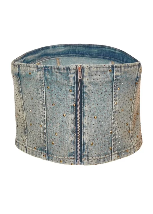 Quiz Blue Denim Embellished Bandeau Top