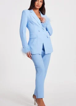 Quiz Blue Feather Trim Blazer