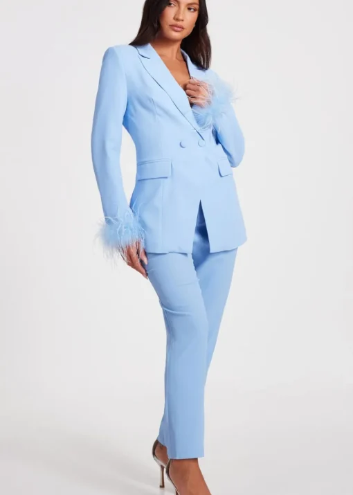 Quiz Blue Feather Trim Blazer