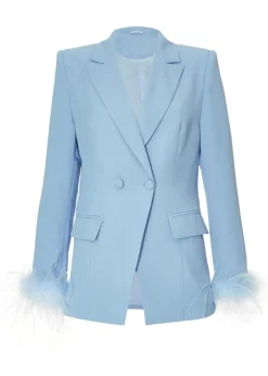 Quiz Blue Feather Trim Blazer
