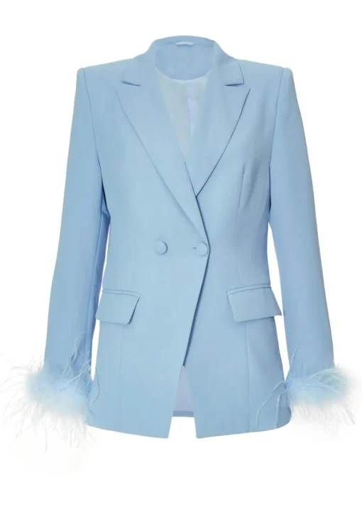 Quiz Blue Feather Trim Blazer