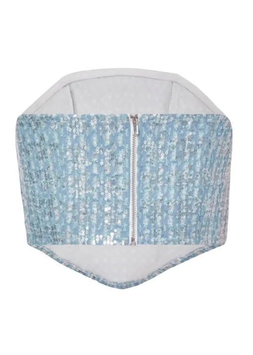 Quiz Blue Sequin Denim Bandeau Top