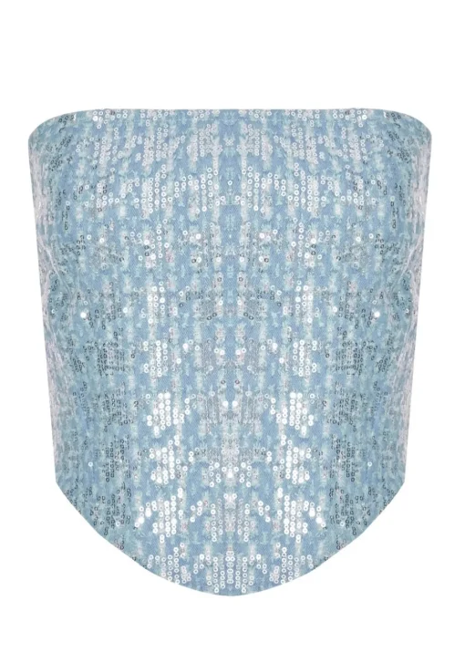 Quiz Blue Sequin Denim Bandeau Top