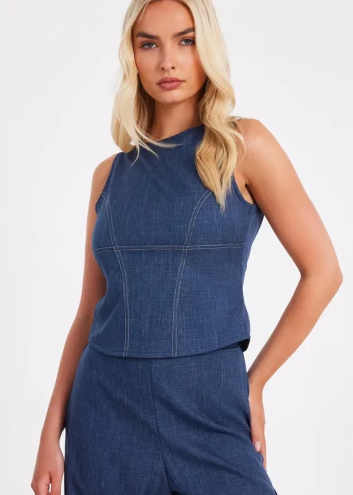 Quiz Blue Tie Back Top