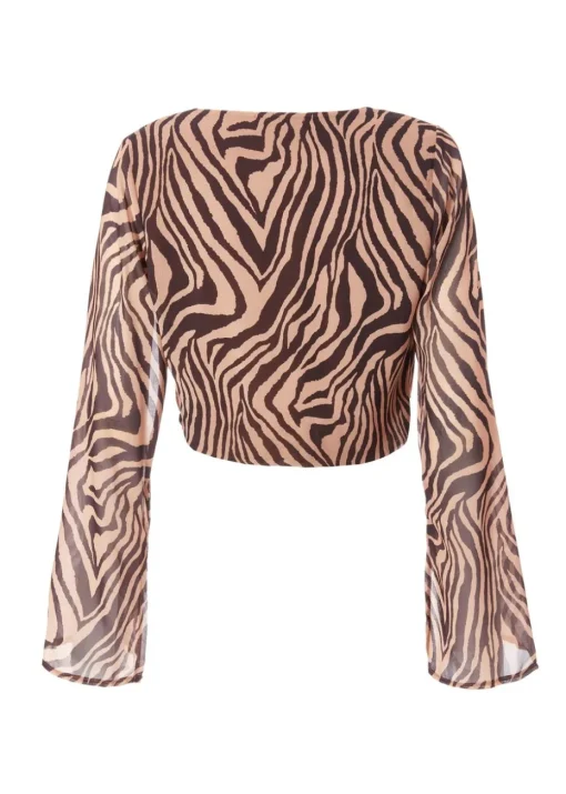 Quiz Brown Chiffon Tiger Print Top