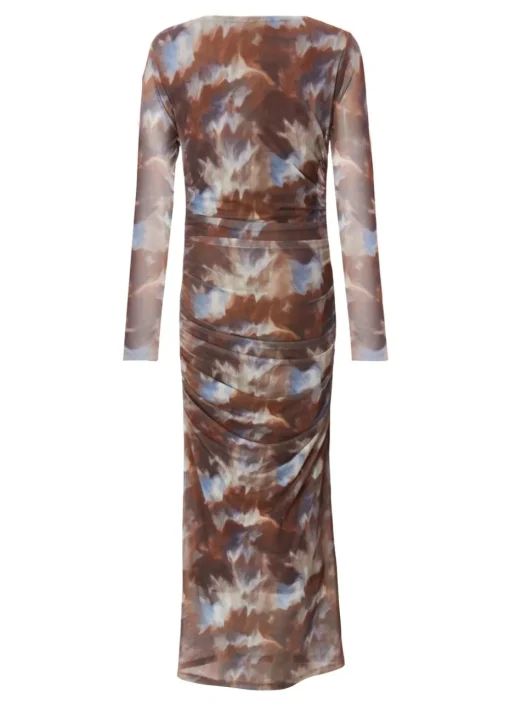 Quiz Brown Mesh Printed Midaxi Dress