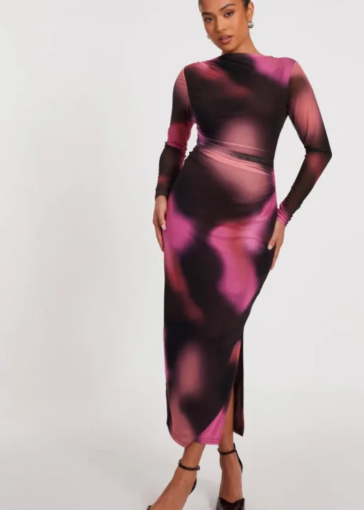 Quiz Brown Petite Marble Print Midaxi Dress