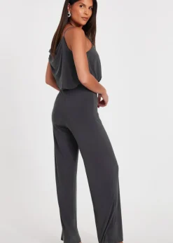 Quiz Charcoal Asymmetric Draped Jumpsuit