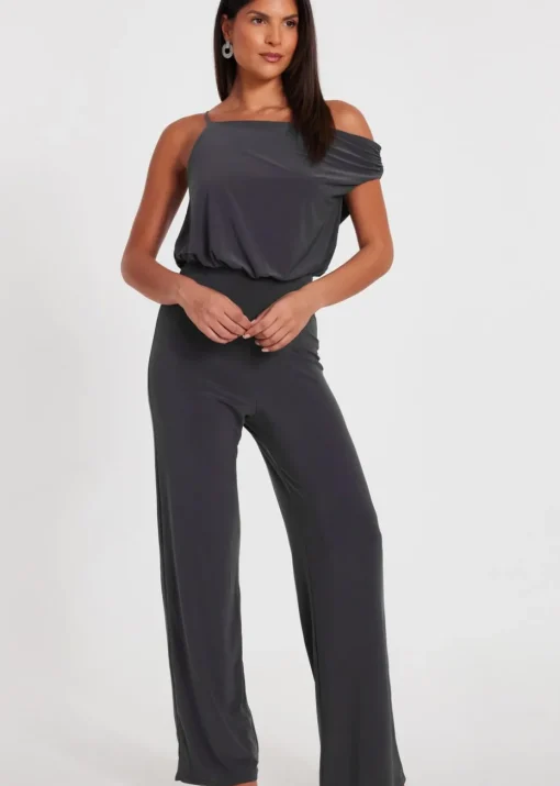 Quiz Charcoal Asymmetric Draped Jumpsuit