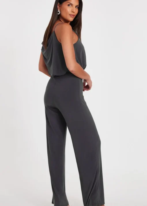 Quiz Charcoal Asymmetric Draped Jumpsuit