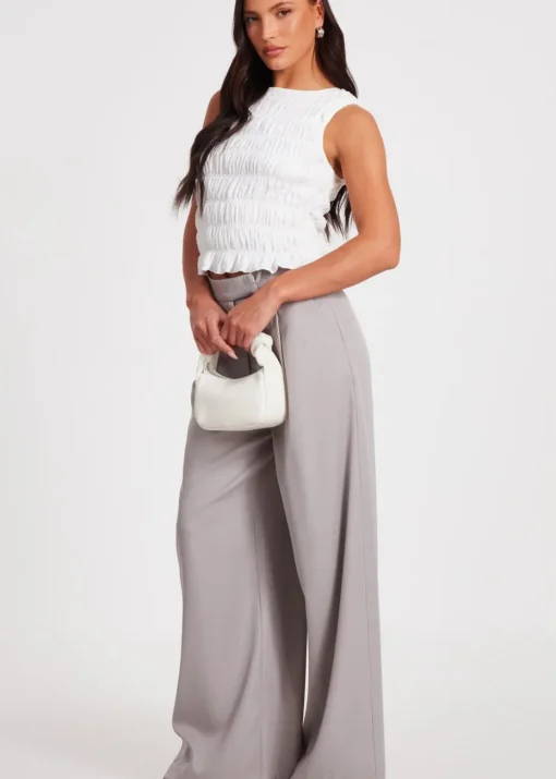 Quiz Cream Jacquard Gathered Top