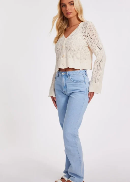 Quiz Cream Knit Cropped Cardigan