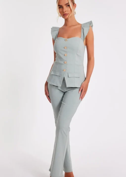 Quiz Green Frill Sleeve Jumpsuit