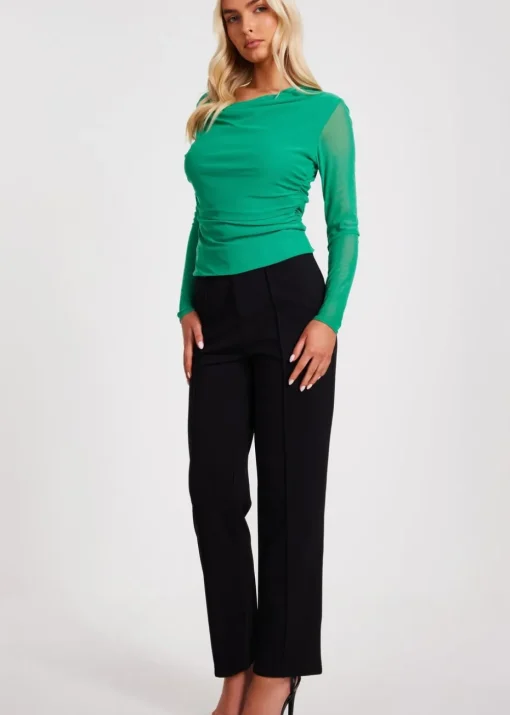 Quiz Green Mesh Long Sleeve Top