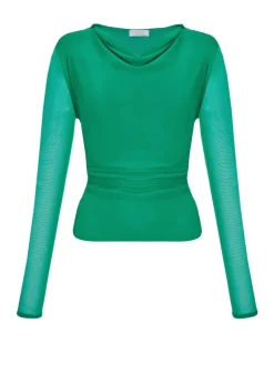 Quiz Green Mesh Long Sleeve Top