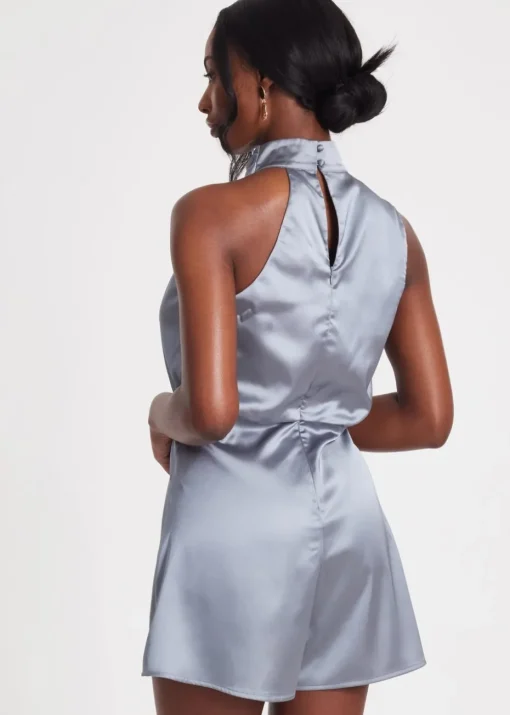 Quiz Grey Satin Asymmetric Playsuit