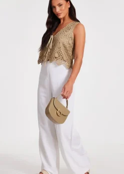 Quiz Khaki Crochet Waistcoat