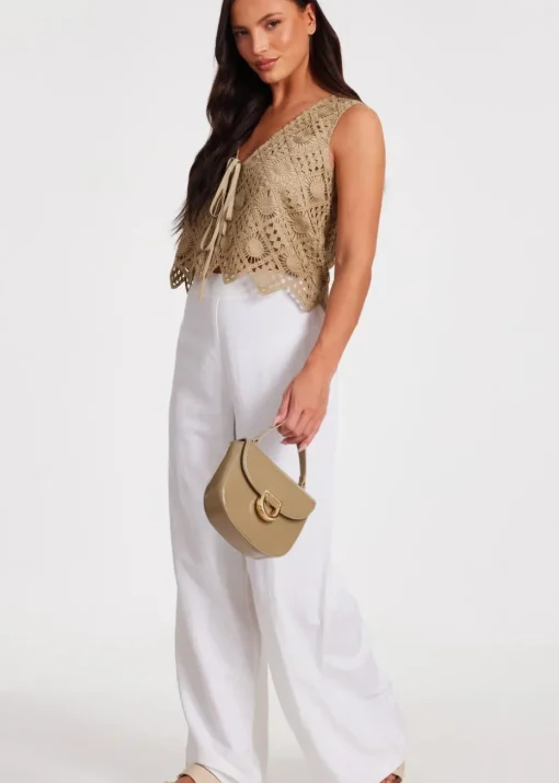 Quiz Khaki Crochet Waistcoat