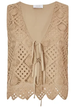 Quiz Khaki Crochet Waistcoat