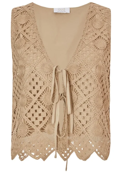 Quiz Khaki Crochet Waistcoat