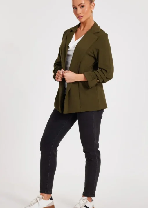 Quiz Khaki Ruched Sleeve Blazer