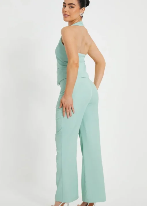 Quiz Mint Petite Woven Flared Trousers