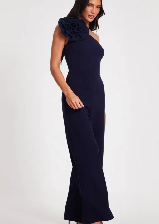 Quiz Navy One Shoulder Floral Jumpsuit