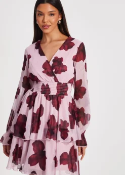 Quiz Pink Floral Tiered Skater Dress