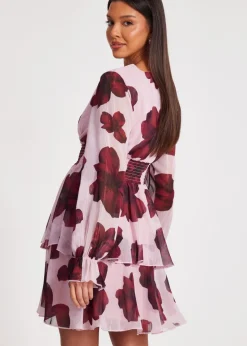 Quiz Pink Floral Tiered Skater Dress