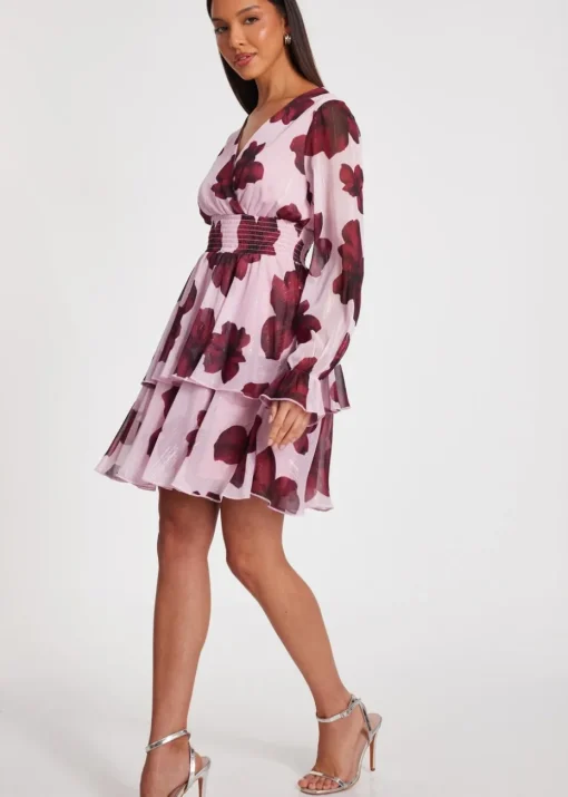Quiz Pink Floral Tiered Skater Dress
