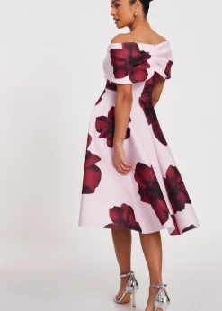 Quiz Pink Petite Bardot Floral Skater Dress