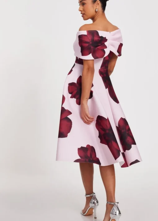 Quiz Pink Petite Bardot Floral Skater Dress