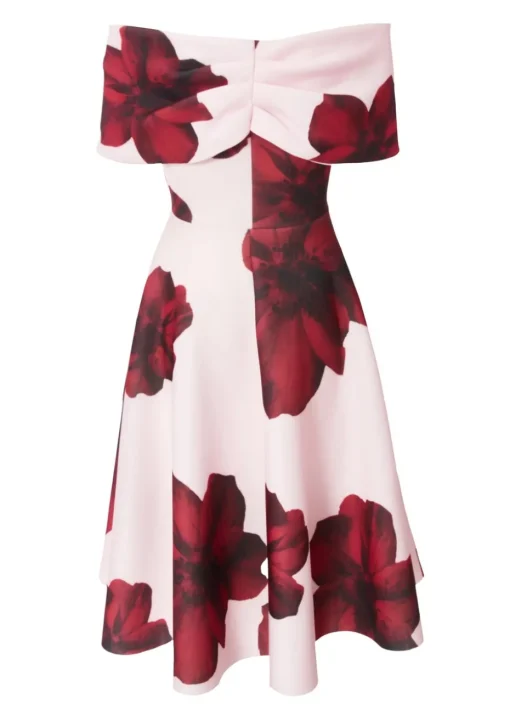 Quiz Pink Petite Bardot Floral Skater Dress