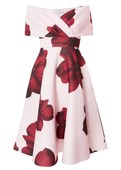 Quiz Pink Petite Bardot Floral Skater Dress