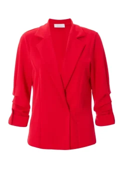Quiz Red Petite Ruched Sleeve Blazer