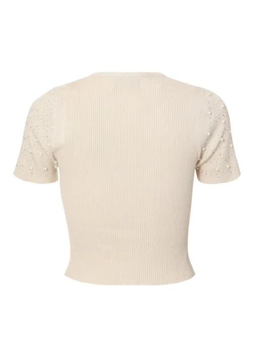 Quiz Stone Knit Embellished Crop Top