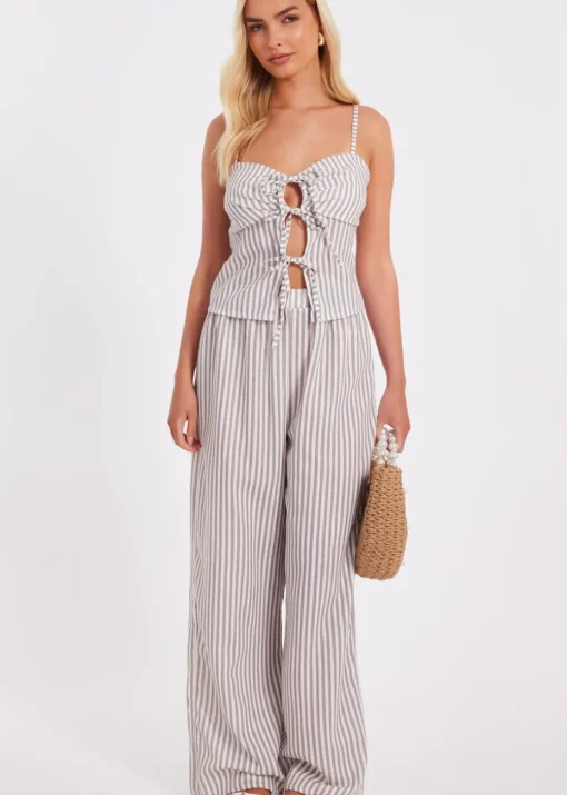 Quiz Stone Striped Tie Front Top
