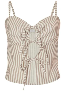 Quiz Stone Striped Tie Front Top