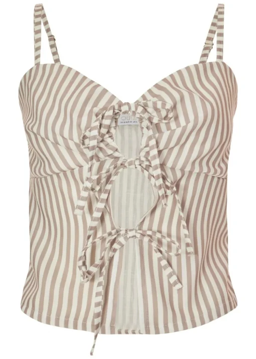Quiz Stone Striped Tie Front Top