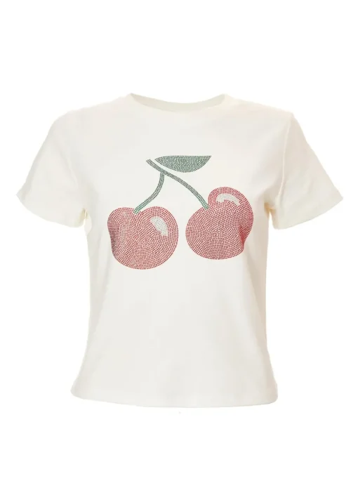 Quiz White Cherry Print Top