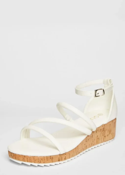 Quiz White Strappy Low Wedges
