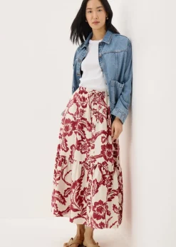 Raspberry Floral Button Tiered Midaxi Skirt