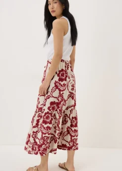 Raspberry Floral Button Tiered Midaxi Skirt