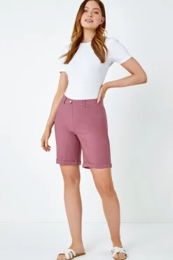 Roman Biscuit Elastic Waist Turn Up Stretch Shorts