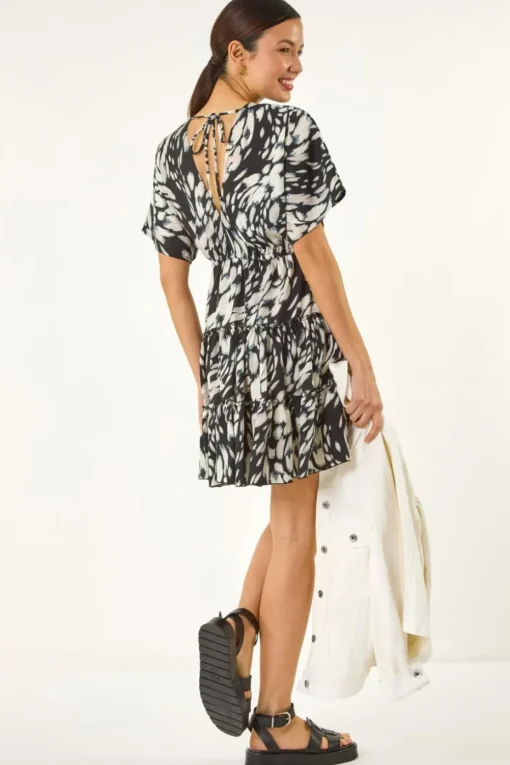 Roman Black Abstract Boho Mini Dress