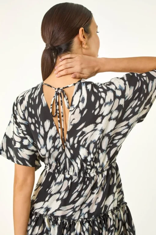 Roman Black Abstract Boho Mini Dress