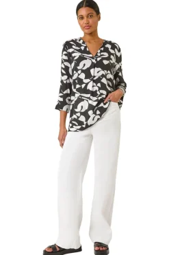 Roman Black Abstract Mono Pleat Detail Top