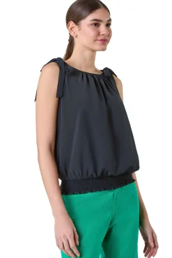 Roman Black Bow Detail Shirred Hem Top