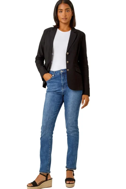 Roman Black Button Detail Stretch Blazer